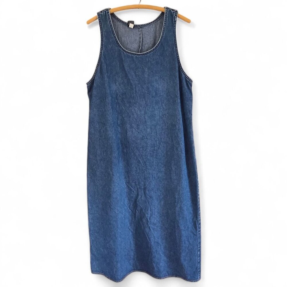Lands End Womens Regular Sleeveless Denim Midi Shift Dress Size 12 Classic Prepp